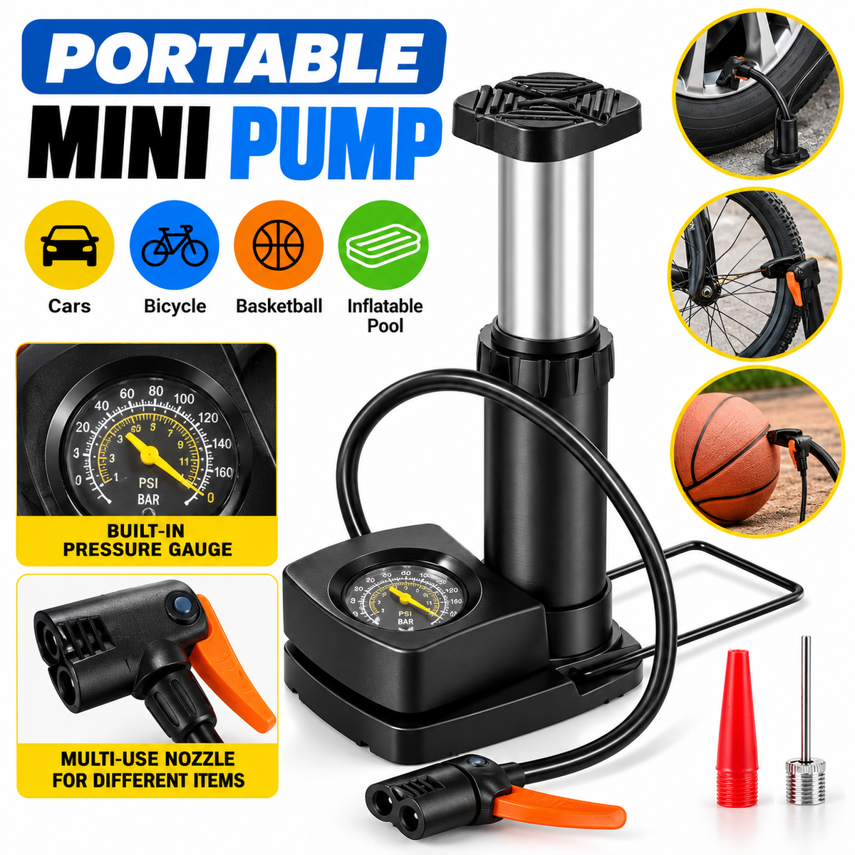Foot Air Pump with Pressure Gauge