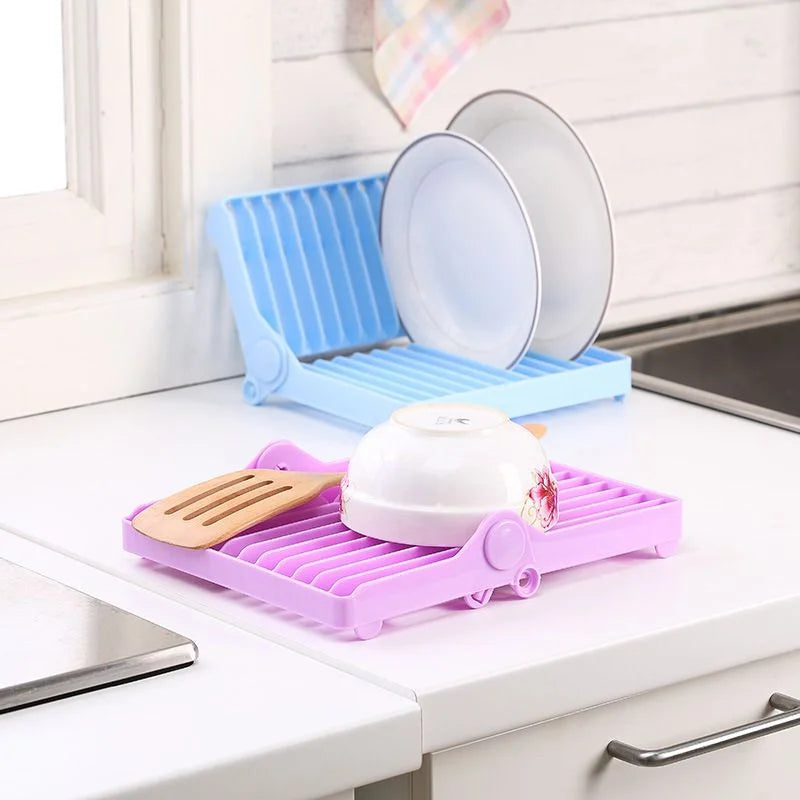 Compact Foldable Dish Drying Rack for Kitchen Sink with Plate Slots, Slatted Base, and Space-Saving Foldable Design | Zerochef