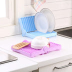 Compact Foldable Dish Drying Rack for Kitchen Sink with Plate Slots, Slatted Base, and Space-Saving Foldable Design | Zerochef