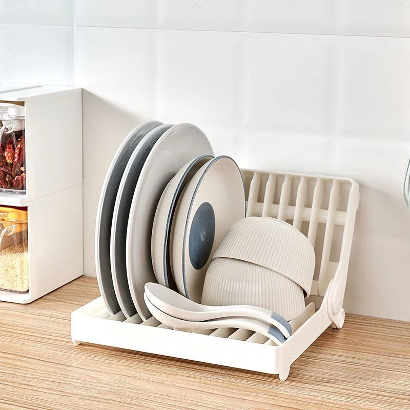 Compact Foldable Dish Drying Rack for Kitchen Sink with Plate Slots, Slatted Base, and Space-Saving Foldable Design | Zerochef