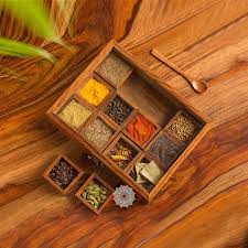 12-Slot Wooden Spice Storage Box