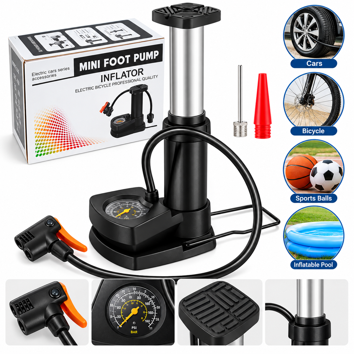 Foot Air Pump with Pressure Gauge