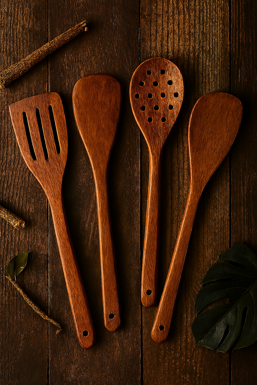 4-Piece Wooden Cooking Spoon Set