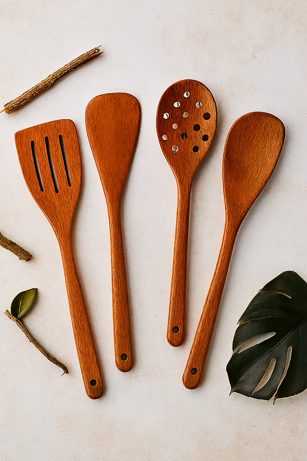 4-Piece Wooden Cooking Spoon Set