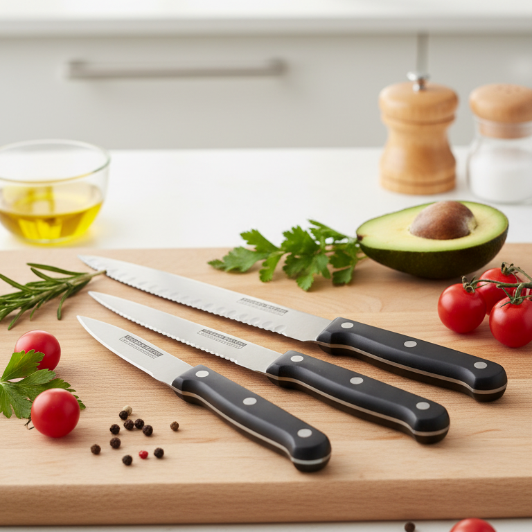 3-Piece Black Kitchen Knife Set with Non-Stick Blades and Ergonomic Anti-Slip Handles | Zerochef
