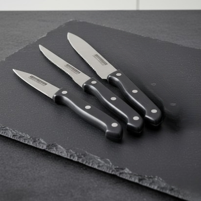 3-Piece Black Kitchen Knife Set with Non-Stick Blades and Ergonomic Anti-Slip Handles | Zerochef