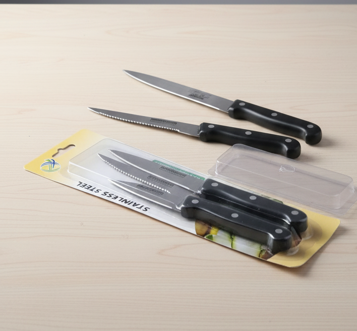 3-Piece Black Kitchen Knife Set with Non-Stick Blades and Ergonomic Anti-Slip Handles | Zerochef