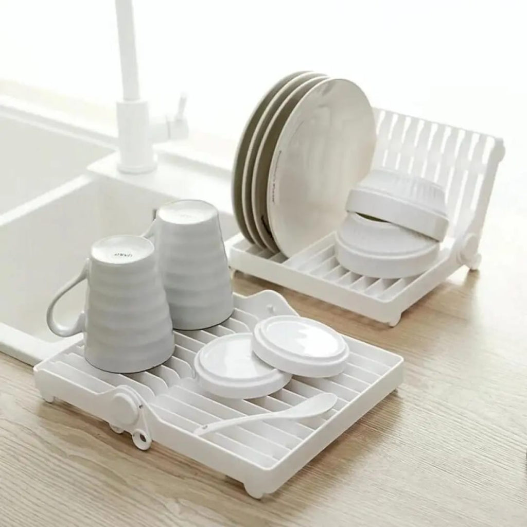 Compact Foldable Dish Drying Rack for Kitchen Sink with Plate Slots, Slatted Base, and Space-Saving Foldable Design | Zerochef