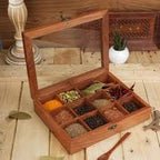 12-Slot Wooden Spice Storage Box